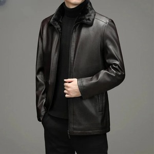 Casual <b>Men</b> Leather <b>Jacket</b> <b>Thick</b> Warm <b>Fleece</b> Biker Coat Motorcycle Faux Fur Coats Male Vintage Pu Leather <b>Jackets</b> - Product Image 4