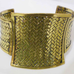 Handmade Luxury Shield Front Woven Pattern <b>Copper</b> Cuff Bangle For <b>Men</b> Women Antique Brass Finish Wide Statement Metal Crafts - Product Image 1