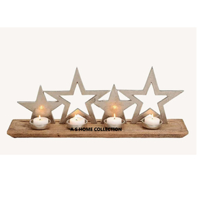 Étoile de Noël Design Base en bois naturel Bougeoirs Décoration Artisanat Objet Idées cadeaux Bougeoirs - Product Image 1