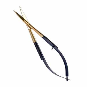 Ciseaux de toilettage en acier inoxydable pour les ongles et les sourcils, ciseaux à ressort avec revêtement noir doré - Product Image 1