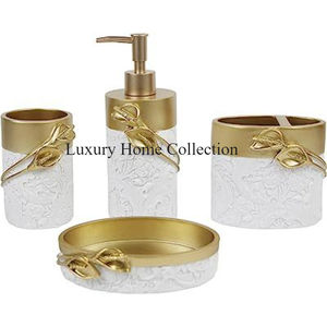 Gold Color Shiny Polished Bathroom Set With Liquid <b>Soap</b> Dispenser Toothbrush <b>Holder</b> Napkin <b>Holder</b> Double Tray Vanity Usage - Product Image 4