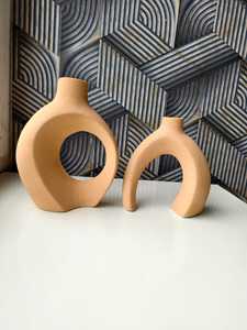 Jarrones de mesa ecológicos sin plomo entrecruzados de primera calidad, hechos a mano, duradero, cerámica, acabado mate, accesorio decorativo Natural - Product Image 4