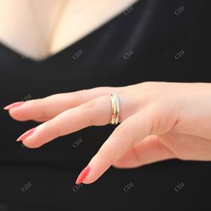 Ensemble d'alliances de haute qualité 2 pièces classique bande en or uni demi-éternité Moissanite bague de fiançailles en or rose pour femme - Product Image 6