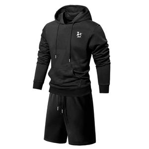 Wholesale Solid Color <b>Men's</b> Hoodie & <b>Shorts</b> Set 100% Cotton Sports Wear Breathable for Winter - Product Image 2