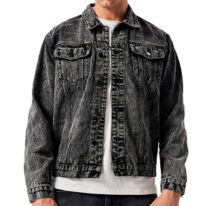 Popular Design <b>Custom</b> Color Your Own Style Printed Comfortable Size Hooded Windproof Stand Front Vintage <b>Denim</b> <b>Jacket</b> for Men - Product Image 5