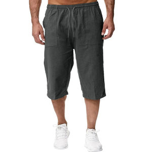Summer <b>Men's</b> Casual Solid Quick Dry Canvas <b>Shorts</b> Cotton Blended <b>Long</b> Elastic Waist Loose Pocket Drawstring Daily Street - Product Image 3