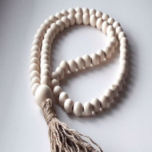 Wooden Beaded, Jute Rope Curtain Holdback, 2 Pcs Set - Product Image 1