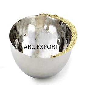 Cuenco de lujo de 2 niveles con la mayoría de los cuencos para servir comida modernos pulidos con espejo plateado de Metal estándar con cuencos para servir con mango dorado - Product Image 3