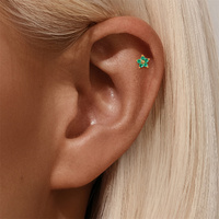 Pendientes de Piercing de Plata S925 con Calcedonia Verde de Cuatro Puntas de 2mm 3mm 4mm en Forma de Triángulo de Pétalo con Parte Trasera Plana y Baño de Oro