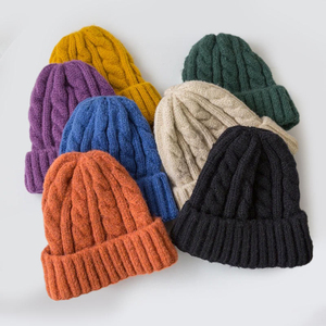 New Colors Knitted Hats For Women Style Woolen <b>Cable</b> Knit Beanie Hat Autumn And Winter Female Cap Keep Warm Womens Winter Hats - Product Image 1