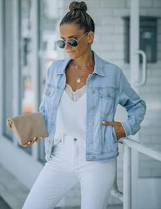 Veste en jean décontractée pour femmes avec poches avant haut rempli de coton à bouton unique pour les vestes d'automne/hiver - Product Image 6