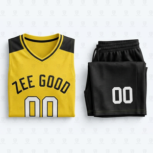 Uniforme de Baloncesto Personalizado Zee Good, Amarillo y Negro, Sin Mangas, Cuello en V, Secado Rápido, Unisex, para Adultos, Todas las Temporadas, Impresión Sublimada - Product Image 5