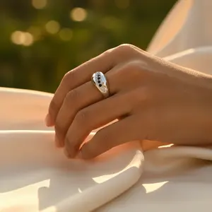 925 Silver Rose Gold & Rhodium Plated <b>Black</b> Stone Fashion <b>Ring</b> for <b>Women</b> Statement Jewelry Inlay Setting Licensed Private Brand - Product Image 2