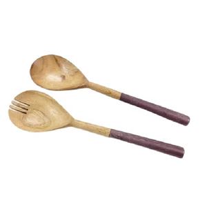 2023 juego de servidor de ensalada de madera de Acacia hecho a mano indio 2 uds utensilios de cocina de madera para servir vajilla casera - Product Image 4