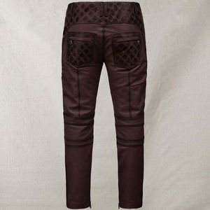 Pantalon en cuir PU à la mode pour hommes pour l'hiver Logo personnalisé Taille haute moyenne Motif droit Lavage foncé Vêtements en tissu tissé personnalisable - Product Image 3