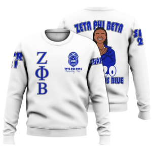 Sudadera con Cuello Redondo Zeta Phi Beta 1920, Ropa de Hermandad Griega, Azul Blanco, Bordada, de Forro Polar, para Mujer - Product Image 3