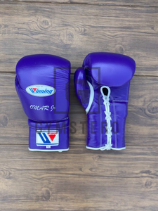 Gants de boxe d'entraînement professionnels Winning Pro en cuir de vachette véritable, à lacets, à doigts entiers, personnalisables, avec sangle de poignet réglable, soyeux - Product Image 2