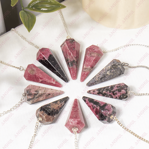 Péndulos Tallados en Forma de Ángel de Rodonita Facetada Ecológica, Piedra Preciosa Curativa, Energía Aura Feng Shui, Gran Venta - Product Image 1