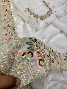 Stylish Traditional Soft Organza <b>Tissue</b> White Sari <b>For</b> Party <b>Wedding</b> Wear With Trendy Fancy Blouse Most Selling Women Saree - Product Image 3