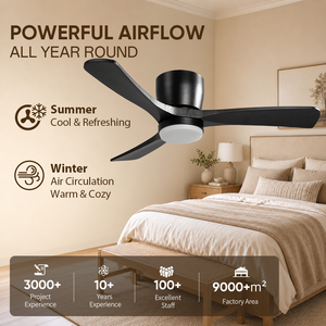 USA In Stock 42 Inch DC Motor <b>Ceiling</b> Fan with <b>Light</b> and <b>Remote</b>, Solid Wood Flush Mount Low Profile <b>Ceiling</b> Fan - Product Image 2