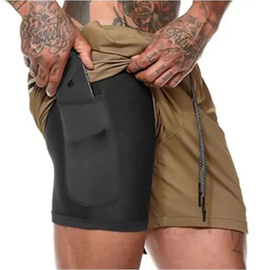 กางเกงขาสั้นรัดกล้ามเนื้อแห้งเร็วระบายอากาศได้ดีสำหรับผู้ชายกางเกงกีฬาฤดูร้อนสไตล์ไฮสตรีทพร้อมเอวยางยืดและดีไซน์สองชั้น - Product Image 2