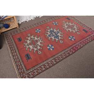 พรมตุรกีวินเทจโบฮีเมียนสีแดงสีน้ำเงิน4.3x7ฟุตคลาสสิกพื้นที่ขนาดใหญ่รูปสี่เหลี่ยมผืนผ้าการออกแบบการเย็บปะติดปะต่อกันวัสดุขนสัตว์น้ำยาง - Product Image 2