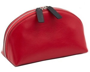 Sac à cosmétiques en cuir véritable à double fermeture éclair pour femme - Product Image 2