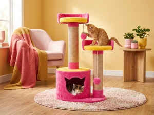Arbre à chat Amistar Candy Cat Castle de haute qualité avec 3 niveaux, écologique et durable, emballé en carton pour une utilisation en intérieur - Toutes tailles - Product Image 5