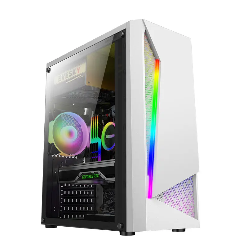 Oem Odm casing komputer Desktop Rgb kabinet Cpu menara casing komputer kaca Tempered gaming pc casing tempered hitam