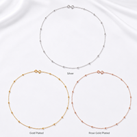 Collar de Plata de Ley 925 con Cadena Cruzada y Doble Cuentas, 18 Pulgadas, Joyería Minimalista con Cuentas para Mujer