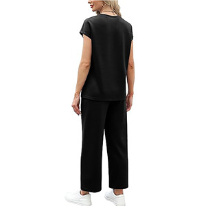 2025 Two Piece Sets for <b>Women</b> Summer and Autumn Outfits Travel Vacation <b>Lounge</b> Wear Matching Sets High Waist Wide Leg <b>Pants</b> - Product Image 5