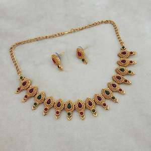 Shubham FBK0064A Marron et Vert Jhumki Pierre Ensemble Cuivre Collier Fine Jewelry - Product Image 1