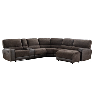 Leather Cotton Blend <b>Reclining</b> Chaise Sectional Couch with Cupholder & Storage for Living Room Sofa - Product Image 1