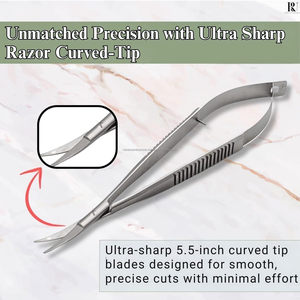 Ciseaux à ressort micro-courbés de 4,5 pouces en acier inoxydable pour couture, broderie, toilettage, appliqué, logo personnalisé, vente en gros - Product Image 2
