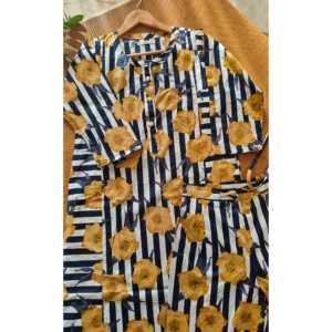 Conjunto de Kurta Floral de Crepé Transpirable para Uso Diario con Rayas Solares, Cómodo y Elegante para Mujer - Product Image 2