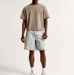 Logo personalizado 300GSM Box Cut Tee 100% algodón de los hombres de peso pesado recortado Top Streetwear gráfico impreso Boxy Fit camiseta - Product Image 4