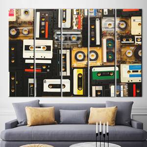 ผ้าใบพิมพ์ลายศิลปะคาสเซ็ตต์วินเทจ - ของตกแต่งผนังสไตล์เรโทร พิมพ์ลายดนตรีชวนให้นึกถึงอดีต 5P: ห่อหุ้มอย่างดี - Product Image 1