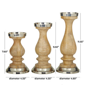 Meilleure qualité 3 pièces ensemble grands bougeoirs en bois de manguier incurvés à la main Design rustique base en métal de haute qualité décor à la maison noël - Product Image 6