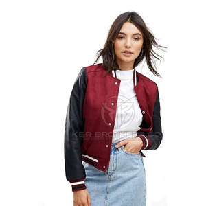 Premium Femmes Manches En Cuir Varsity Veste Rétro Bomber Letterman Veste pour College Team Casual Fashion - Product Image 5