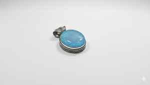 Vintage Style Oval Blue <b>Opal</b> <b>Pendant</b> | Antique Silver Finish Statement <b>Necklace</b> Charm | Shimmering Blue Lab-Created Vintage - Product Image 2