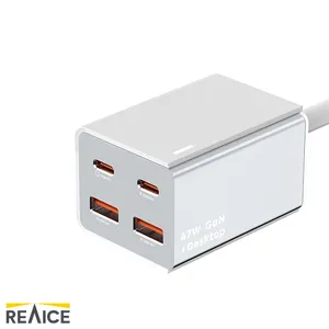 47W PD QC Gan 4 יציאות USB סוג C מתאם נסיעות מהיר מטען קיר עם תקעים בארה""ב/בריטניה/האיחוד האירופי/AU/KR לטלפונים טאבלטים ומחשבים ניידים