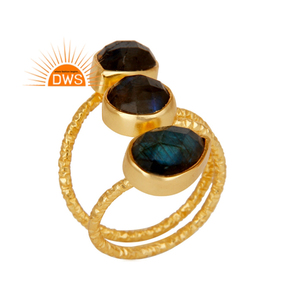 Hot Selling Sterling Silver 18K Gold Plated Natural <b>Labradorite</b> Gemstone <b>Ring</b> Custom Jewelry Manufacturer - Product Image 1