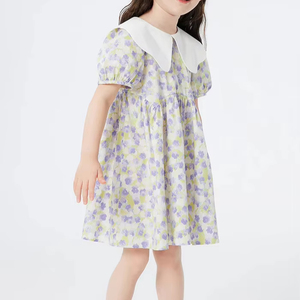 Trendy Boutique robe pour enfants solide manches bouffantes bouton écologique coton filles été tenue décontractée fabricant exportateur - Product Image 3