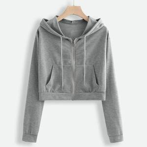 Sudadera con capucha de estilo corto para mujer Otoño e invierno de manga larga con cremallera Sudadera con capucha de color sólido Moda informal con capucha - Product Image 2