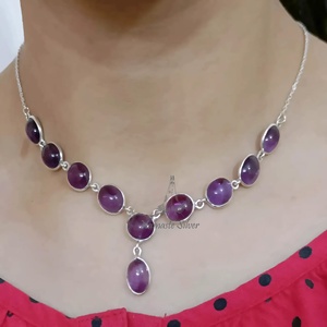 Collier élégant en argent sterling 925 avec pierre précieuse améthyste ovale violette naturelle, fait main, pierre de naissance de février, bijoux en cristal - Product Image 4