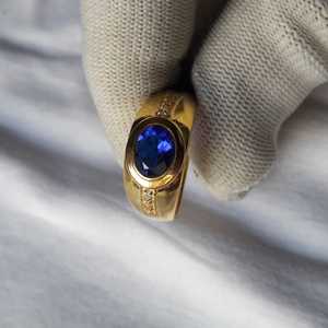 18k Gold Plated Handmade Blue Sapphire Engagement <b>Ring</b> <b>Indian</b> Seller Vintage Style Prong Setting Third Party Certified 925 - Product Image 6