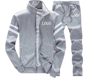 Conjunto deportivo informal para hombre con cremallera completa, conjunto deportivo de manga larga para hombre, conjunto deportivo cálido para entrenamiento, conjunto deportivo liso. - Product Image 1