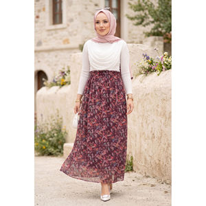 Plum Floral Tulle <b>Skirt</b> with <b>Elastic</b> Waist Digital Printed Cotton and Spandex Midi Pencil <b>Skirt</b> - Product Image 1