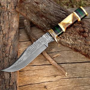 Couteau de chasse en acier damas fait à la main Clip Point bord plat cuisine extérieure de qualité industrielle utilisation gaine en cuir fin OBM - Product Image 5