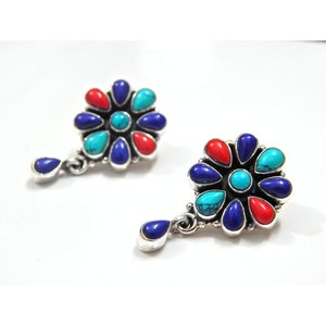 Pendientes de tuerca finos de Plata de Ley 925 hechos a mano, piedra preciosa de lapislázuli de Coral turquesa Natural para regalo - Product Image 3